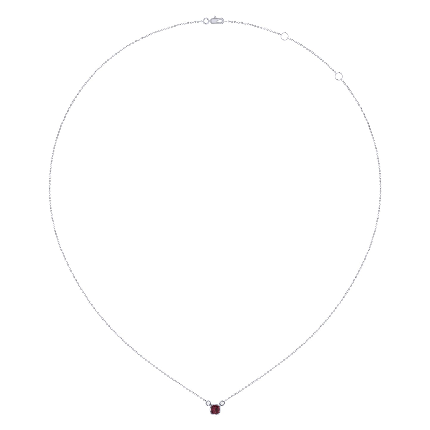 Cushion Cut Ruby & Diamond Birthstone Necklace In 14K White Gold